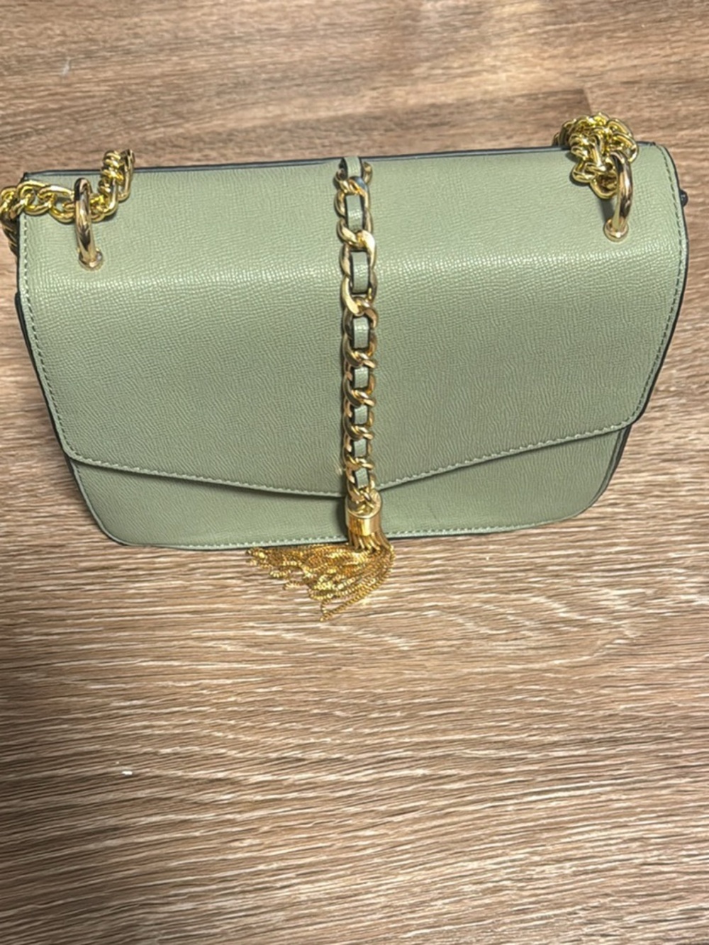 Gold-Chain Sage Green Shoulder Bag